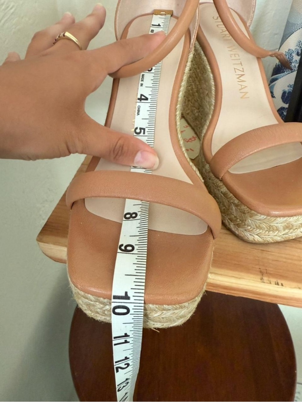 Stuart Weitzman Cognac Leather Espadrille Wedge Sandals - Picture 4 of 7